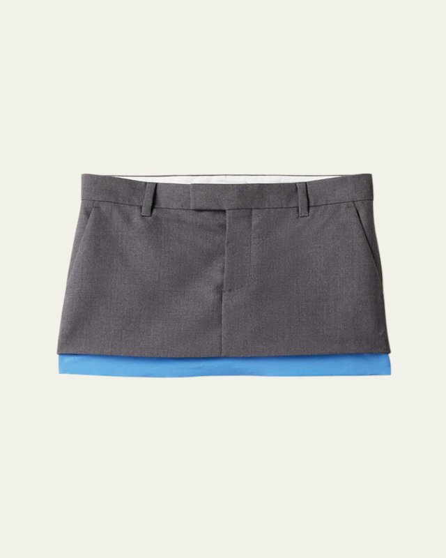 Low-Rise Poplin Layered Wool Mini Skirt